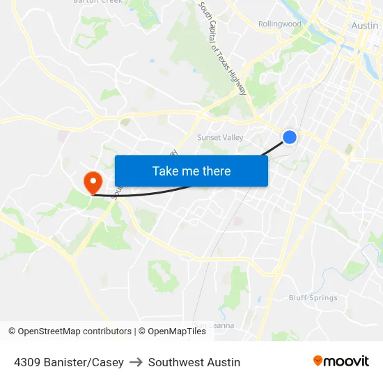 4309 Banister/Casey to Southwest Austin map