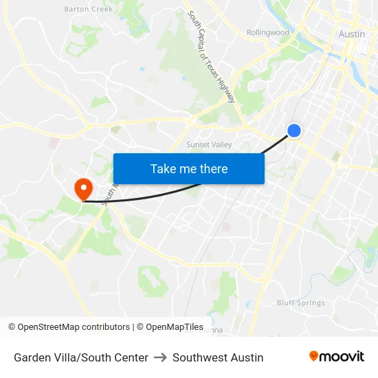 Garden Villa/South Center to Southwest Austin map