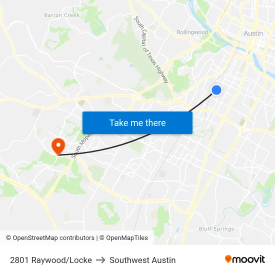 2801 Raywood/Locke to Southwest Austin map
