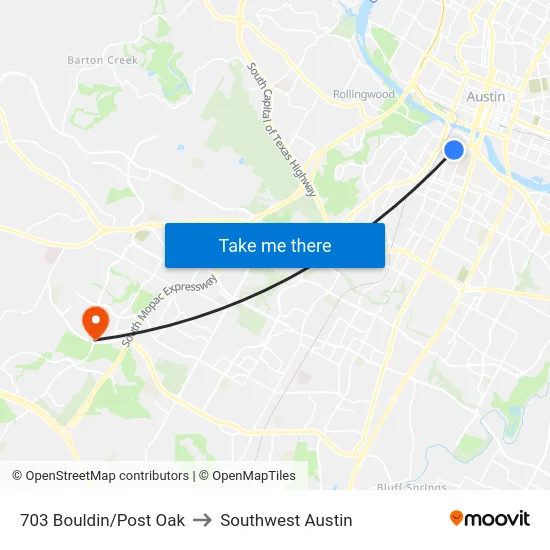 703 Bouldin/Post Oak to Southwest Austin map