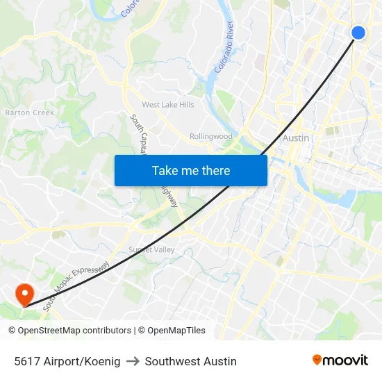 5617 Airport/Koenig to Southwest Austin map
