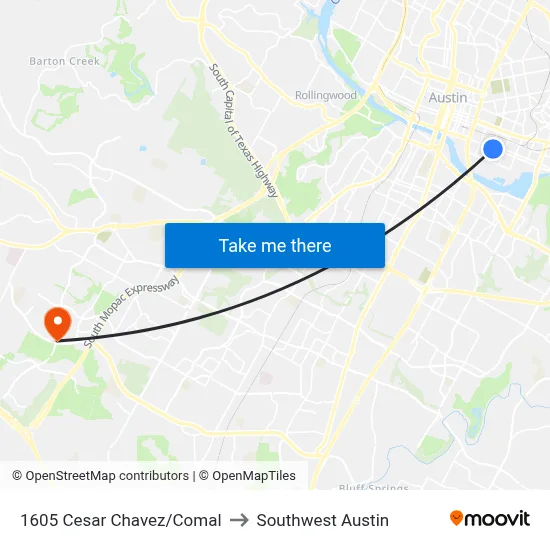 1605 Cesar Chavez/Comal to Southwest Austin map
