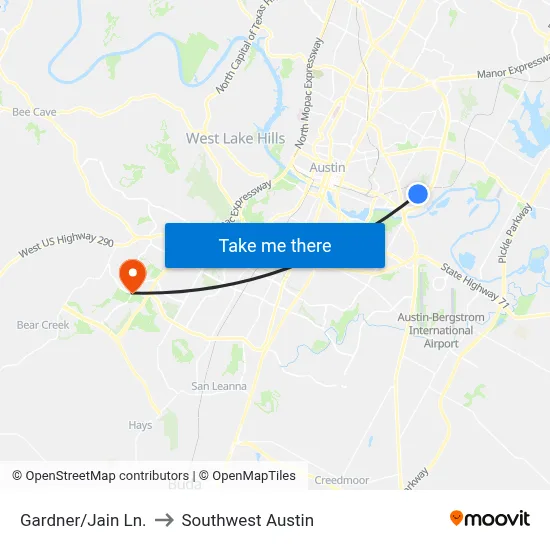 Gardner/Jain Ln. to Southwest Austin map