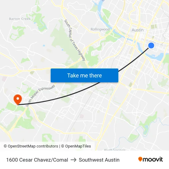 1600 Cesar Chavez/Comal to Southwest Austin map