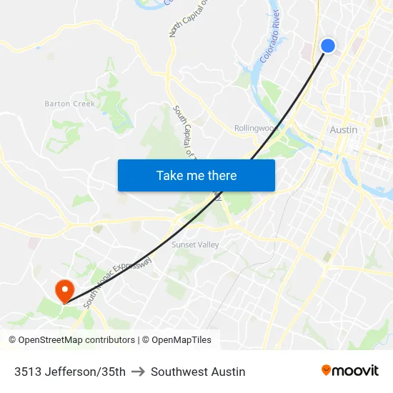 3513 Jefferson/35th to Southwest Austin map