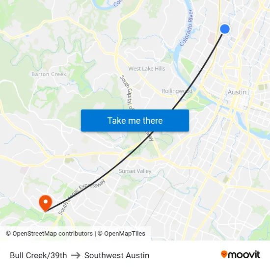 Bull Creek/39th to Southwest Austin map