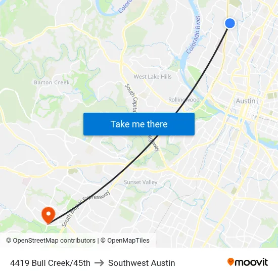 4419 Bull Creek/45th to Southwest Austin map