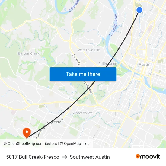 5017 Bull Creek/Fresco to Southwest Austin map
