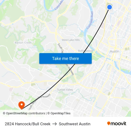 2824 Hancock/Bull Creek to Southwest Austin map