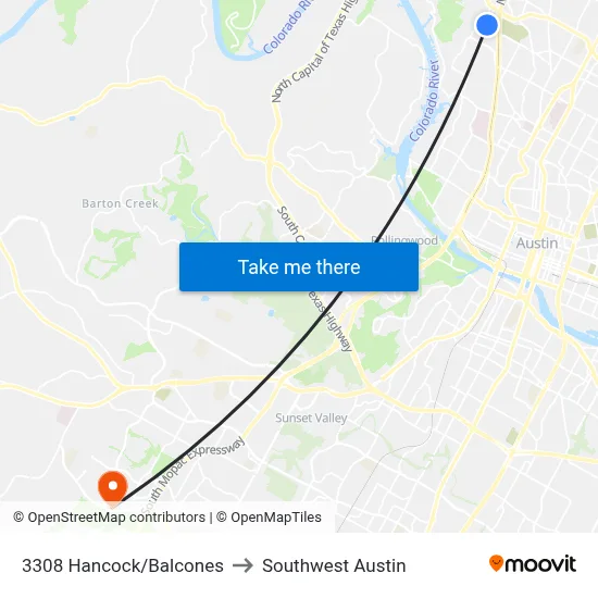 3308 Hancock/Balcones to Southwest Austin map