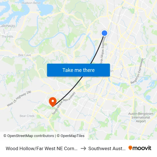 Wood Hollow/Far West NE Corner to Southwest Austin map