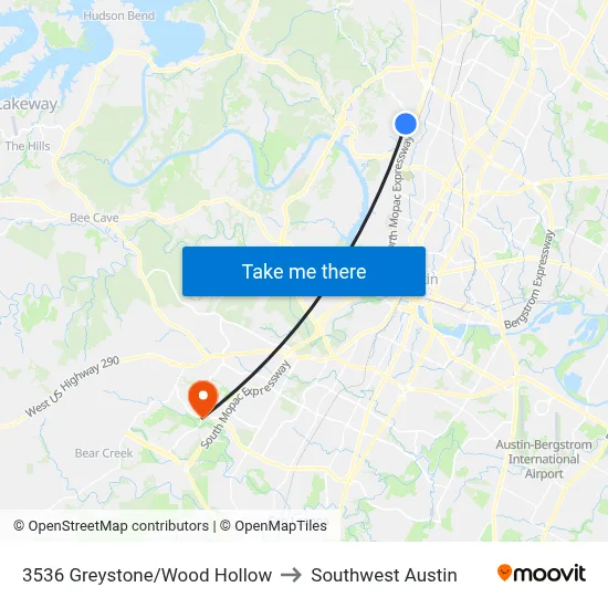 3536 Greystone/Wood Hollow to Southwest Austin map