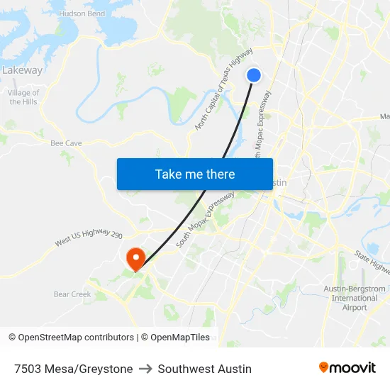 7503 Mesa/Greystone to Southwest Austin map