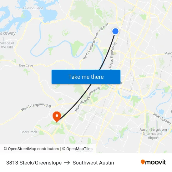 3813 Steck/Greenslope to Southwest Austin map