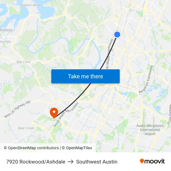 7920 Rockwood/Ashdale to Southwest Austin map