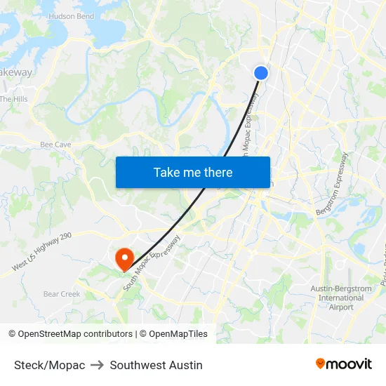 Steck/Mopac to Southwest Austin map