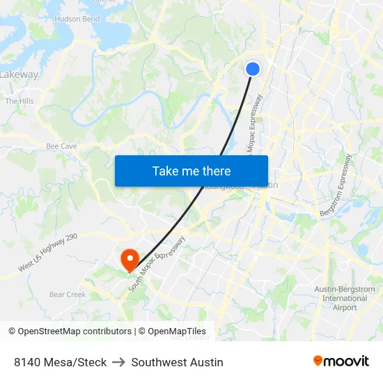 8140 Mesa/Steck to Southwest Austin map