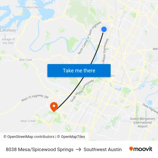 8038 Mesa/Spicewood Springs to Southwest Austin map