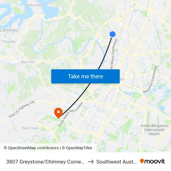 3807 Greystone/Chimney Corners to Southwest Austin map