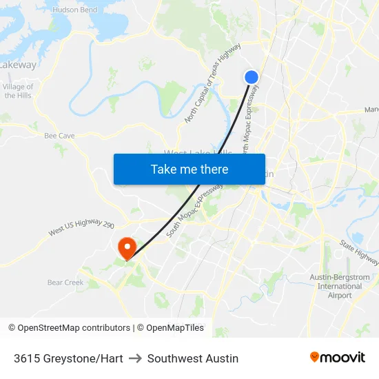 3615 Greystone/Hart to Southwest Austin map