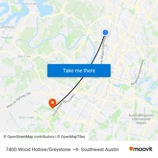 7400 Wood Hollow/Greystone to Southwest Austin map
