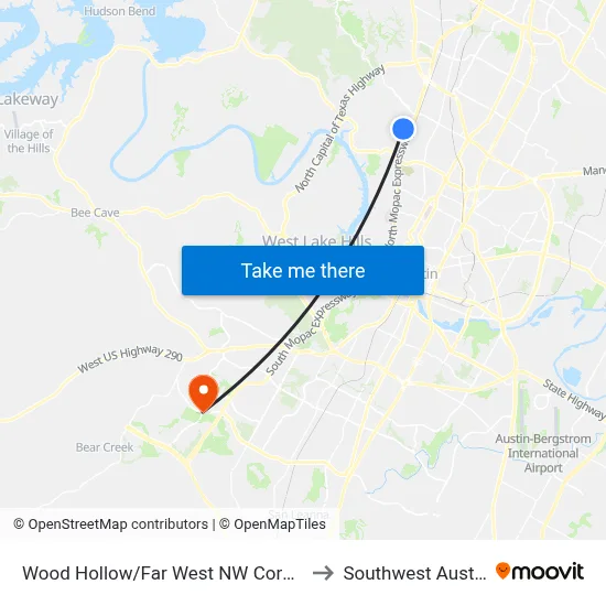 Wood Hollow/Far West NW Corner to Southwest Austin map