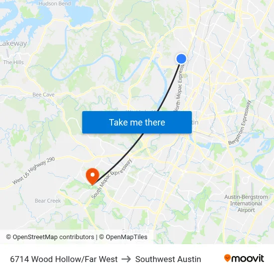 6714 Wood Hollow/Far West to Southwest Austin map