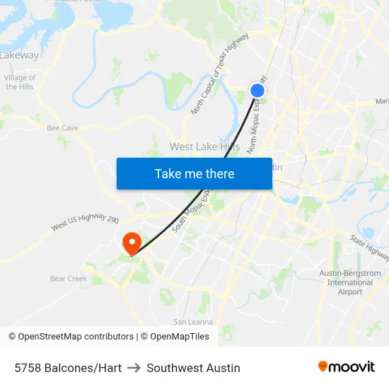 5758 Balcones/Hart to Southwest Austin map