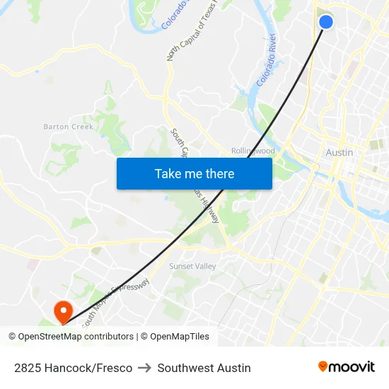 2825 Hancock/Fresco to Southwest Austin map