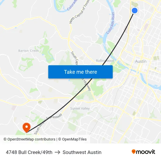 4748 Bull Creek/49th to Southwest Austin map