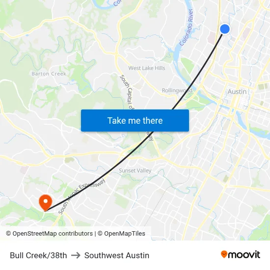 Bull Creek/38th to Southwest Austin map