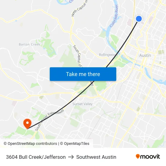 3604 Bull Creek/Jefferson to Southwest Austin map