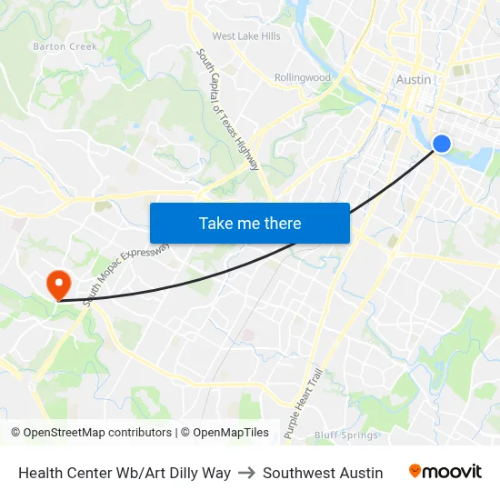 Health Center Wb/Art Dilly Way to Southwest Austin map