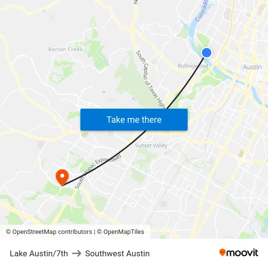 Lake Austin/7th to Southwest Austin map