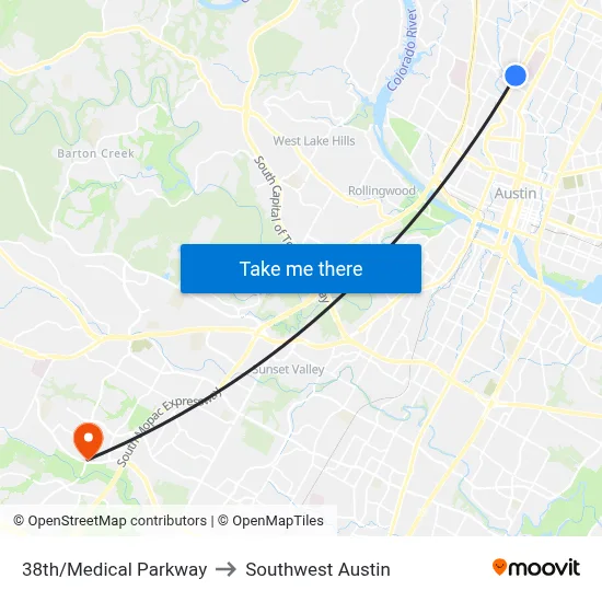 38th/Medical Parkway to Southwest Austin map
