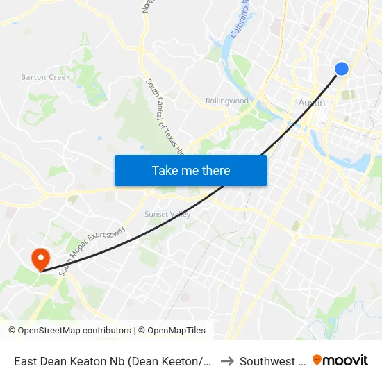 East Dean Keaton Nb (Dean Keeton/Robert Dedman) to Southwest Austin map