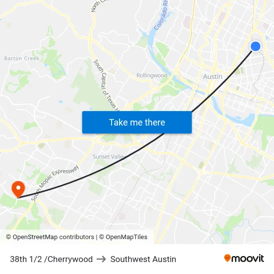 38th 1/2 /Cherrywood to Southwest Austin map