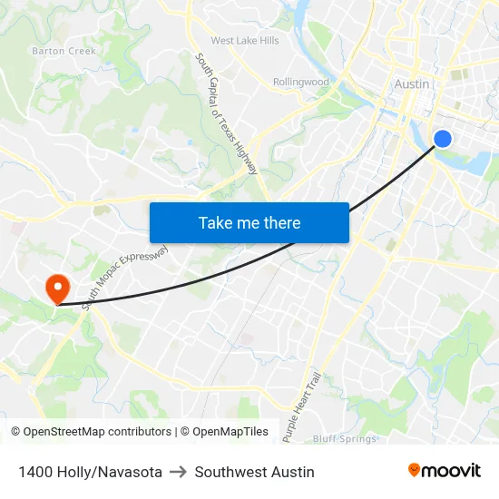 1400 Holly/Navasota to Southwest Austin map