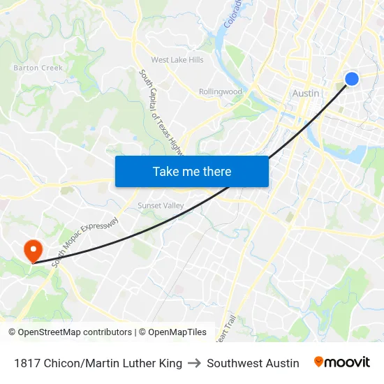 1817 Chicon/Martin Luther King to Southwest Austin map