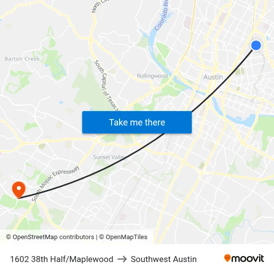 1602 38th Half/Maplewood to Southwest Austin map