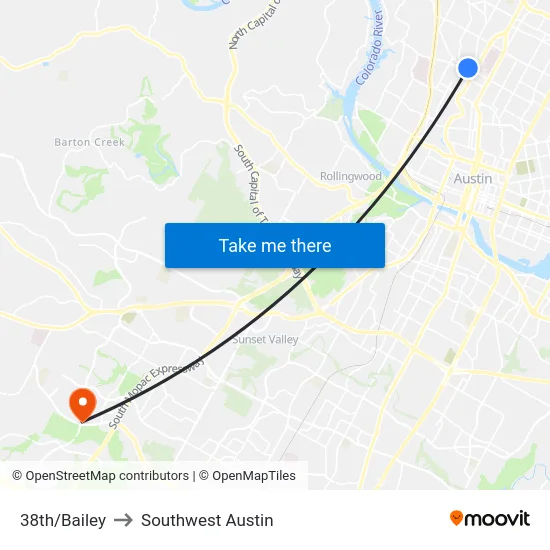 38th/Bailey to Southwest Austin map