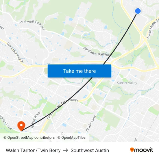 Walsh Tarlton/Twin Berry to Southwest Austin map