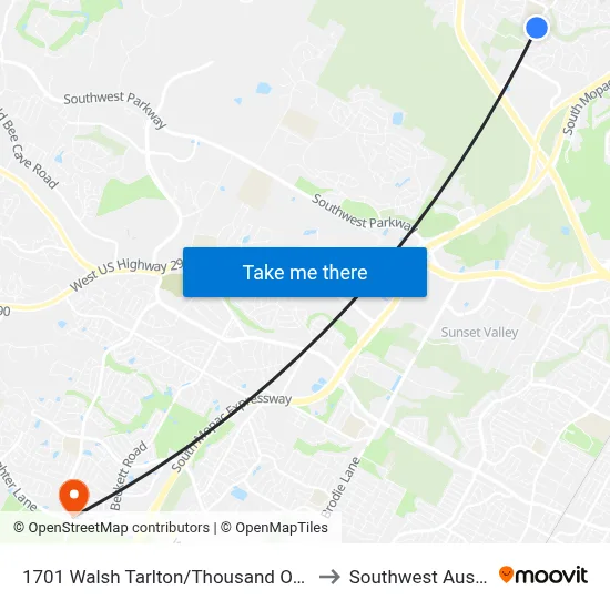 1701 Walsh Tarlton/Thousand Oaks to Southwest Austin map