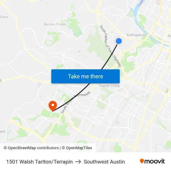 1501 Walsh Tarlton/Terrapin to Southwest Austin map