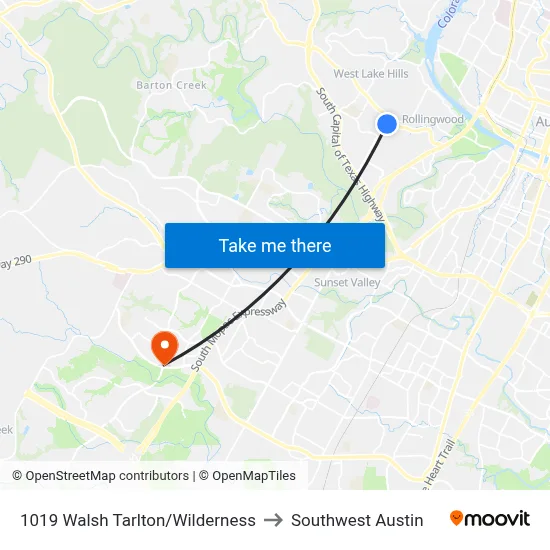 1019 Walsh Tarlton/Wilderness to Southwest Austin map