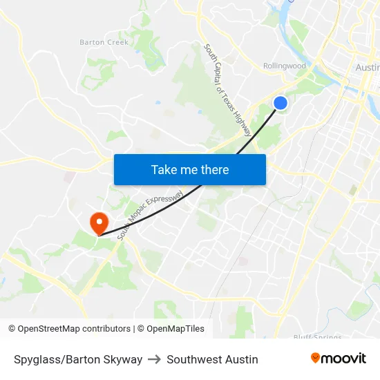 Spyglass/Barton Skyway to Southwest Austin map