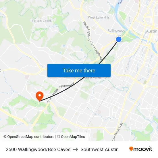 2500 Wallingwood/Bee Caves to Southwest Austin map