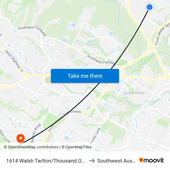 1614 Walsh Tarlton/Thousand Oaks to Southwest Austin map