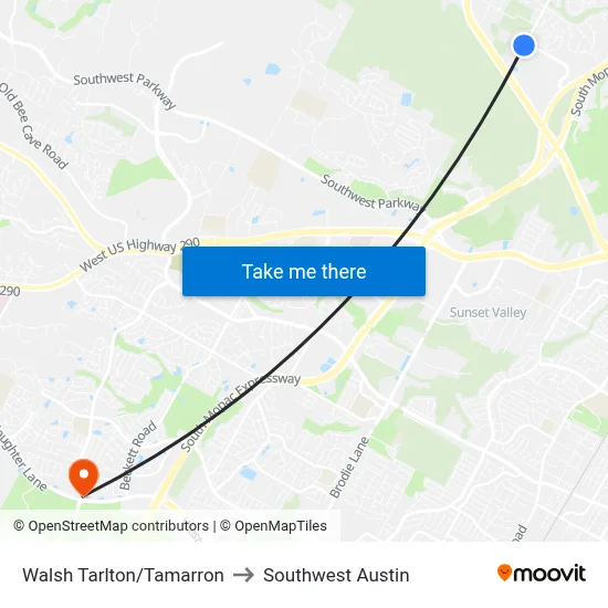 Walsh Tarlton/Tamarron to Southwest Austin map