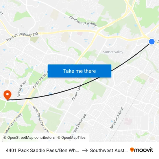 4401 Pack Saddle Pass/Ben White to Southwest Austin map